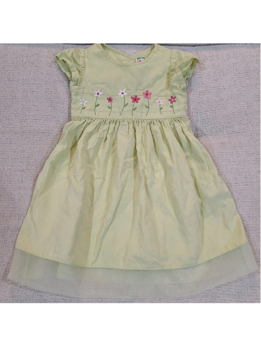 VTG Gymboree Girls Green Linen Blend Floral Embroidered Dress Size 3 Years Green